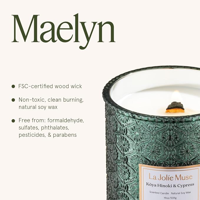 Kōya Hinoki & Cypress Candle | Pine, Hinoki & Cedarwood | 19 oz Wooden Wick Soy Candle | 90-Hour Burn