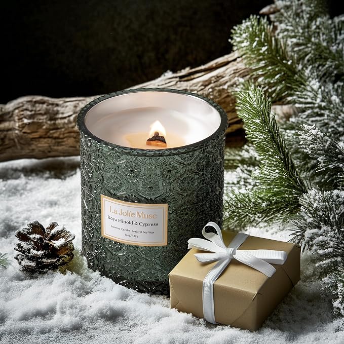 Kōya Hinoki & Cypress Candle | Pine, Hinoki & Cedarwood | 19 oz Wooden Wick Soy Candle | 90-Hour Burn