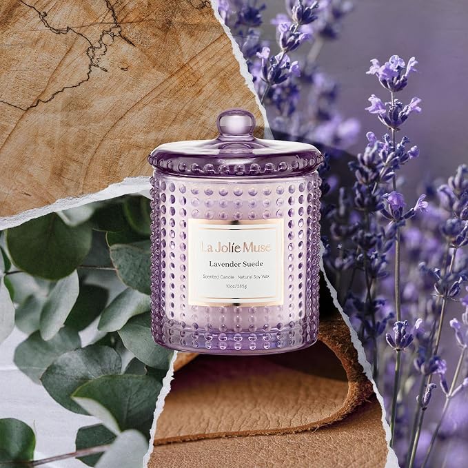 Lavender Suede Candle - Lavender, Eucalyptus, Sandalwood | 10 oz Natural Soy Wax | 55 Hours Clean Burn