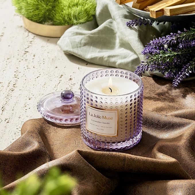 Lavender Suede Candle - Lavender, Eucalyptus, Sandalwood | 10 oz Natural Soy Wax | 55 Hours Clean Burn