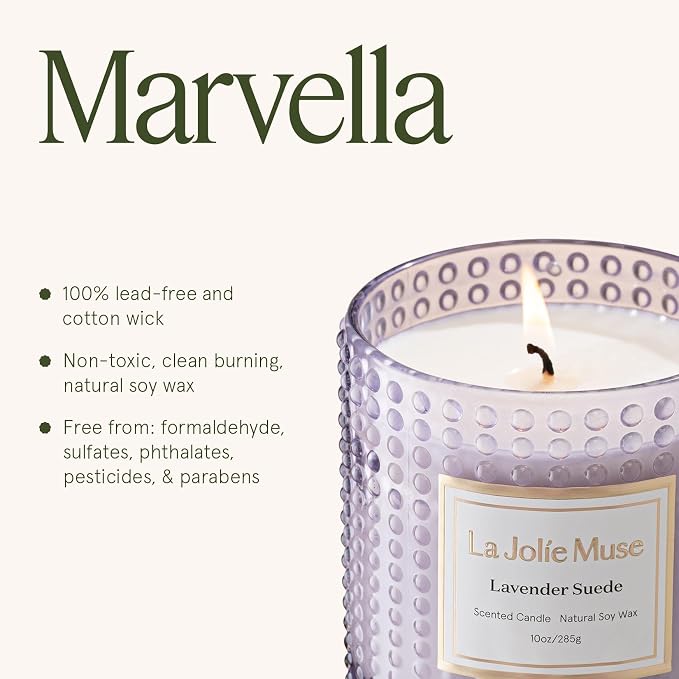 Lavender Suede Candle - Lavender, Eucalyptus, Sandalwood | 10 oz Natural Soy Wax | 55 Hours Clean Burn