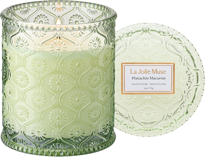 Pistachio Macaron Scented Candle | Pistachio, Milk & Vanilla | 6 oz Natural Soy Wax | 40 Hours Clean Burn