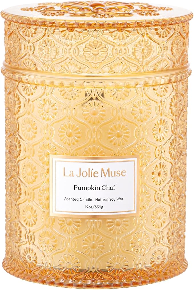 Pumpkin Chai Candle – Pumpkin, Spicy Chai & Vanilla Scent | 19 oz Large Wooden Wick| Natural Soy Wax | 90