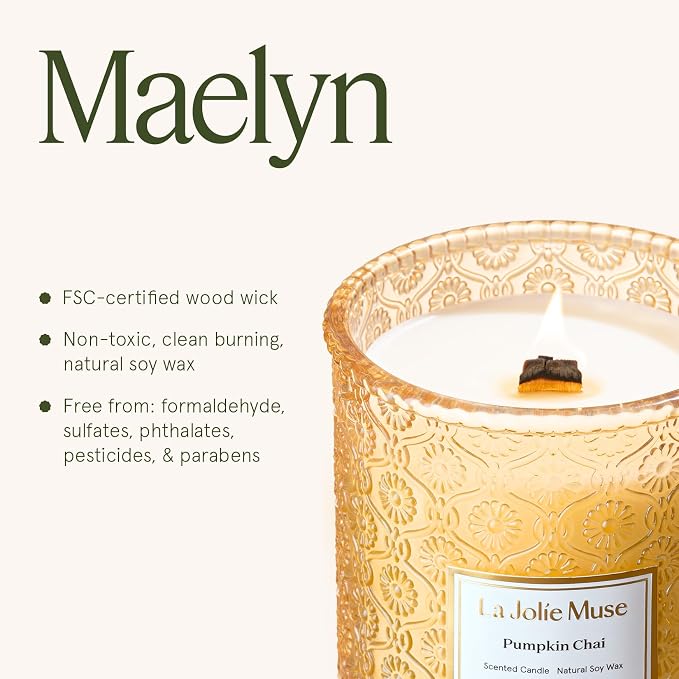 Pumpkin Chai Candle – Pumpkin, Spicy Chai & Vanilla Scent | 19 oz Large Wooden Wick| Natural Soy Wax | 90