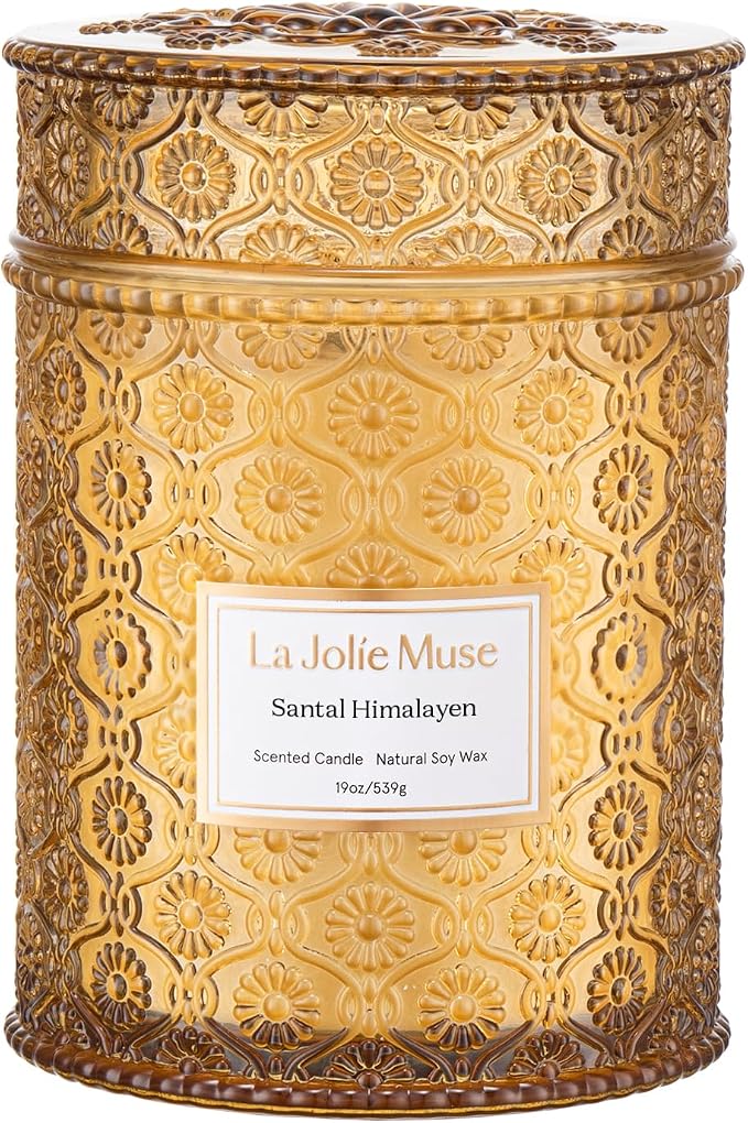 Santal Himalayen Candle - Sandalwood, Fig & Amber |19 oz Large Wooden Wick Candle | Natural Soy Wax | 90, product