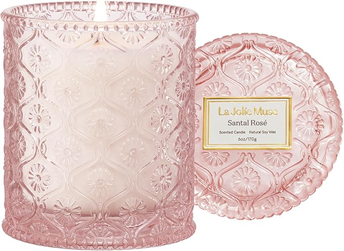 Santal Rose Scented Candle – Saffron, Rose & Leather | 6 oz Natural Soy Wax | 40 Hours Clean Burn | Self, product