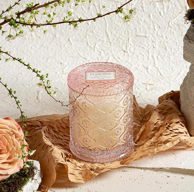 Santal Rose Scented Candle – Saffron, Rose & Leather | 6 oz Natural Soy Wax | 40 Hours Clean Burn | Self