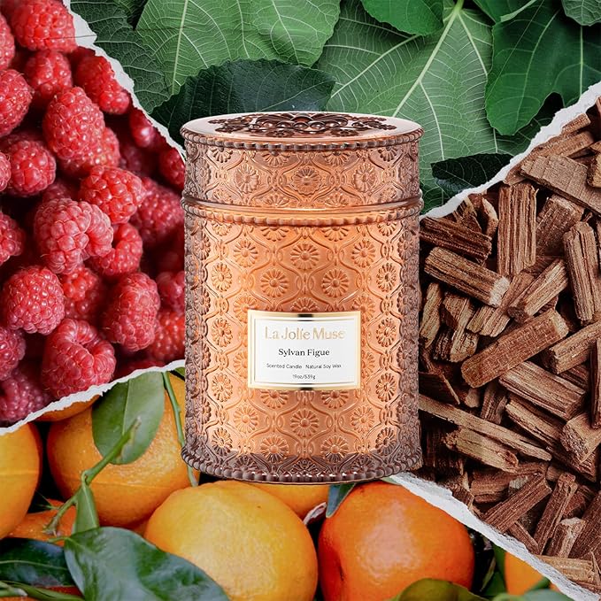 Sylvan Figue Candle | Fig Leaf, Red Berries, Sandalwood | 19 oz Large Wooden Wick Candle | Natural Soy Wax