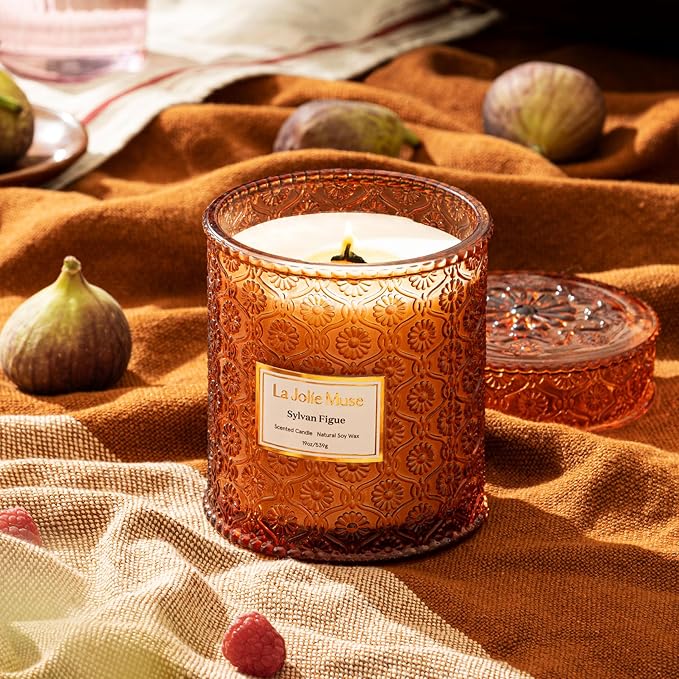 Sylvan Figue Candle | Fig Leaf, Red Berries, Sandalwood | 19 oz Large Wooden Wick Candle | Natural Soy Wax