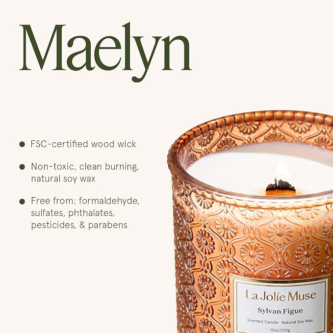 Sylvan Figue Candle | Fig Leaf, Red Berries, Sandalwood | 19 oz Large Wooden Wick Candle | Natural Soy Wax