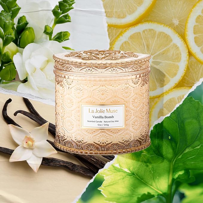 Vanilla Bomb Candle – Lemon Zest, Fressia & Patchouli | 12 oz Large 2-Wick Soy Wax Candle | 60 Hours Clean