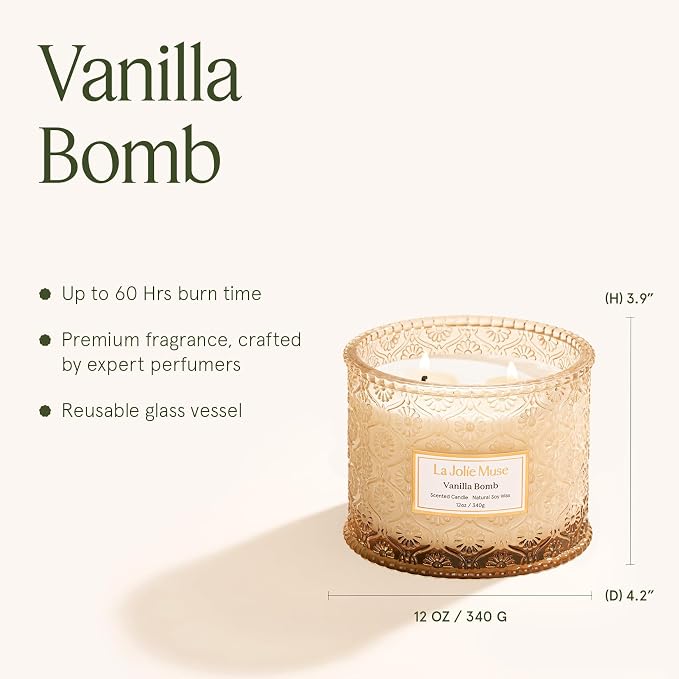 Vanilla Bomb Candle – Lemon Zest, Fressia & Patchouli | 12 oz Large 2-Wick Soy Wax Candle | 60 Hours Clean