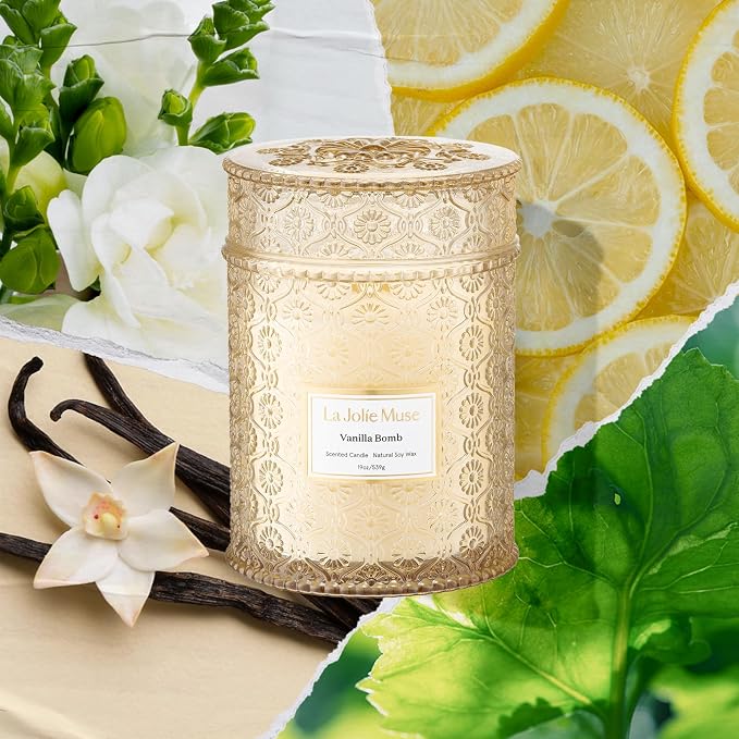 Vanilla Bomb Candle| Vanilla, Lemon Zest & Patchouli |19 oz Large Wooden Wick | Natural Soy Wax | 90 Hours