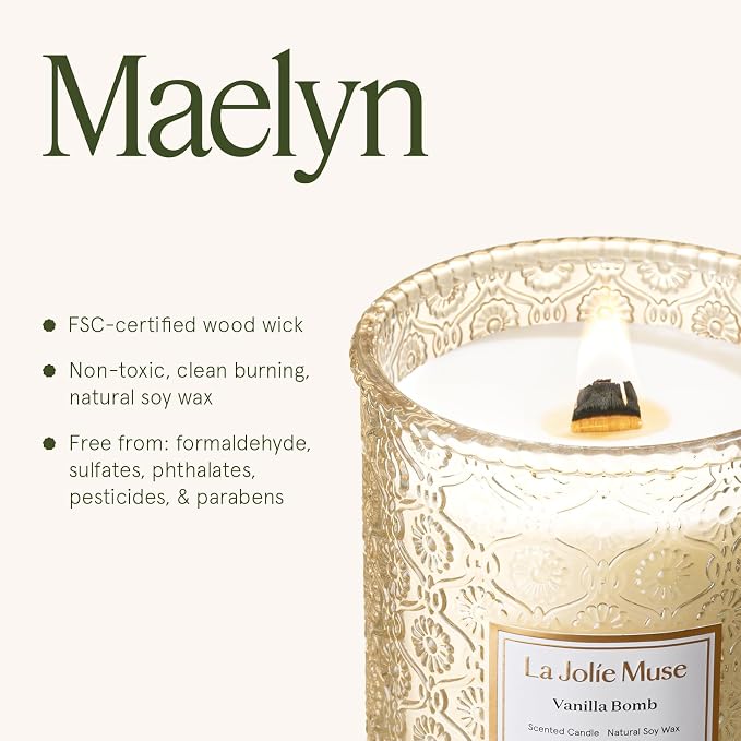Vanilla Bomb Candle| Vanilla, Lemon Zest & Patchouli |19 oz Large Wooden Wick | Natural Soy Wax | 90 Hours