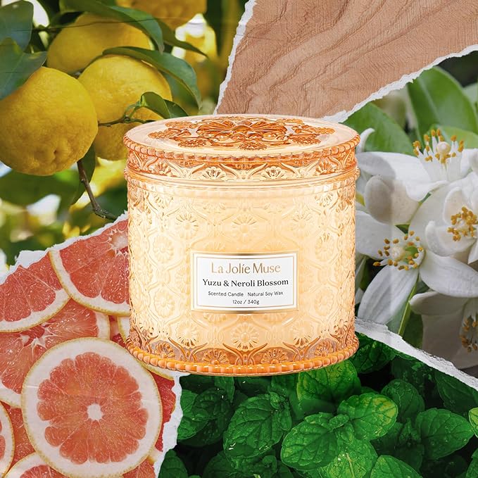 Yuzu & Neroli Blossom Candle - Yuzu, Orange Blossom, Cedarwood | 12 oz Large 2-Wick Soy Wax Candle | 60