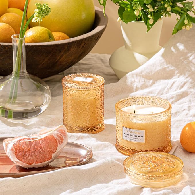 Yuzu & Neroli Blossom Candle - Yuzu, Orange Blossom, Cedarwood | 12 oz Large 2-Wick Soy Wax Candle | 60