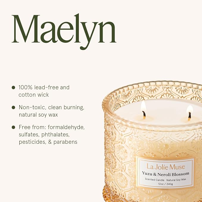 Yuzu & Neroli Blossom Candle - Yuzu, Orange Blossom, Cedarwood | 12 oz Large 2-Wick Soy Wax Candle | 60