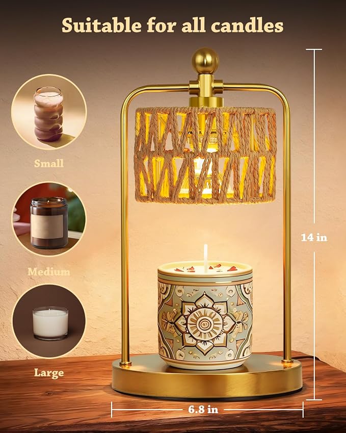 Lamp Candle Warmer Lamp with Timer Dimmer, Candle Warmer for Jar Candles Lights, Boho Candle Lamp Warmer with 2 Bulbs