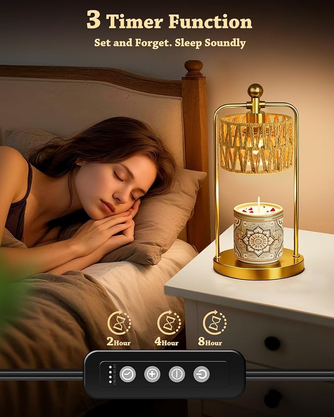 Lamp Candle Warmer Lamp with Timer Dimmer, Candle Warmer for Jar Candles Lights, Boho Candle Lamp Warmer with 2 Bulbs