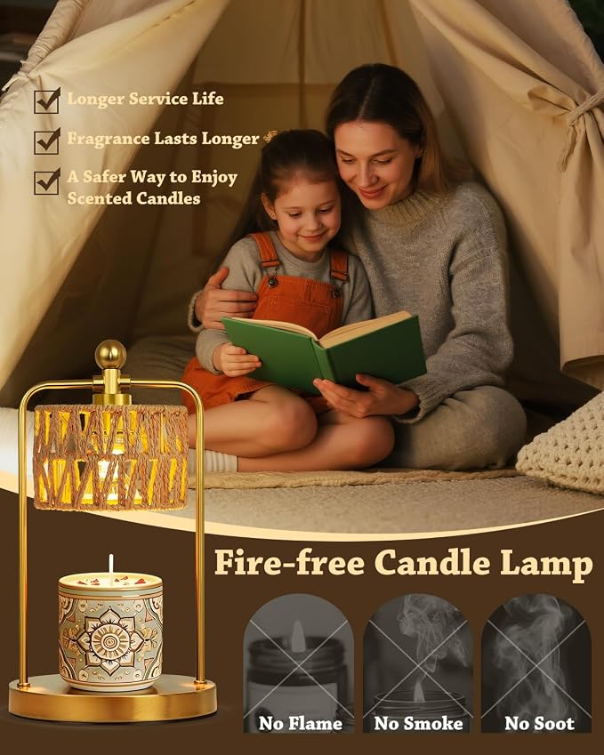 Lamp Candle Warmer Lamp with Timer Dimmer, Candle Warmer for Jar Candles Lights, Boho Candle Lamp Warmer with 2 Bulbs