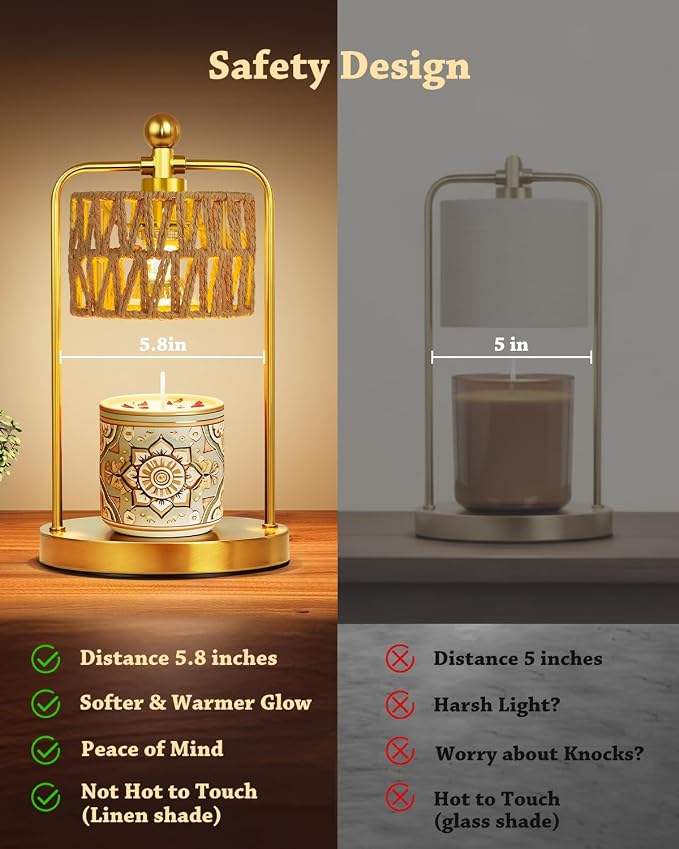 Lamp Candle Warmer Lamp with Timer Dimmer, Candle Warmer for Jar Candles Lights, Boho Candle Lamp Warmer with 2 Bulbs