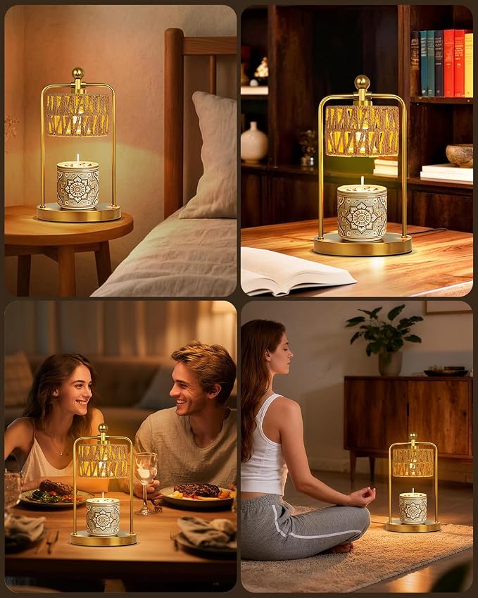 Lamp Candle Warmer Lamp with Timer Dimmer, Candle Warmer for Jar Candles Lights, Boho Candle Lamp Warmer with 2 Bulbs