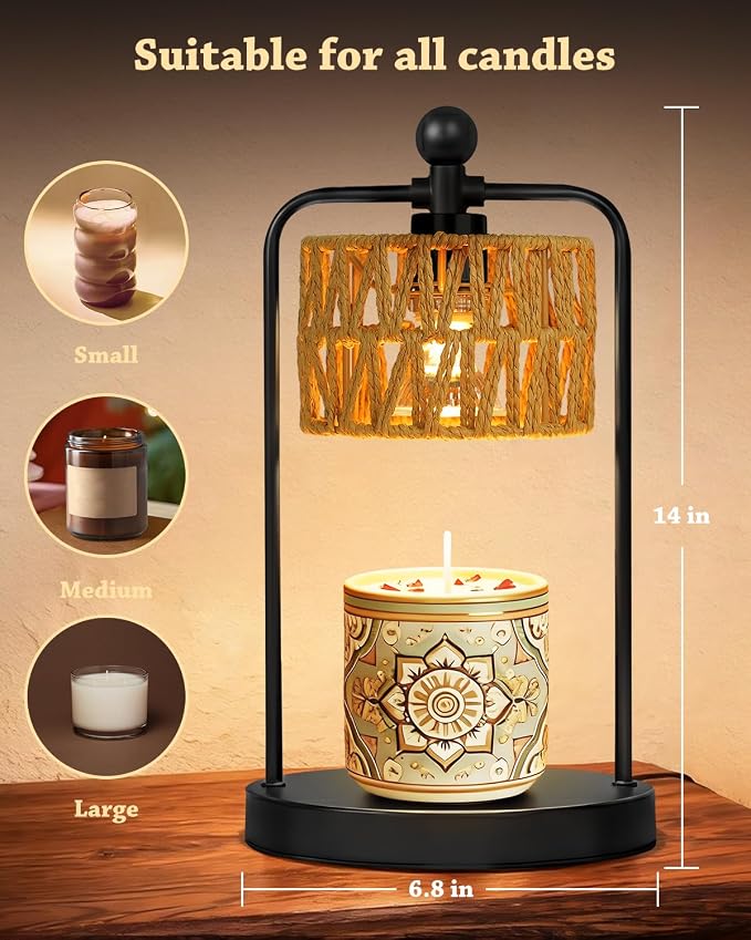 Lamp Candle Warmer Lamp with Timer Dimmer, Candle Warmer for Jar Candles Lights, Boho Candle Lamp Warmer with 2 Bulbs