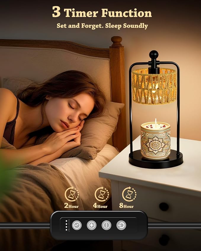 Lamp Candle Warmer Lamp with Timer Dimmer, Candle Warmer for Jar Candles Lights, Boho Candle Lamp Warmer with 2 Bulbs