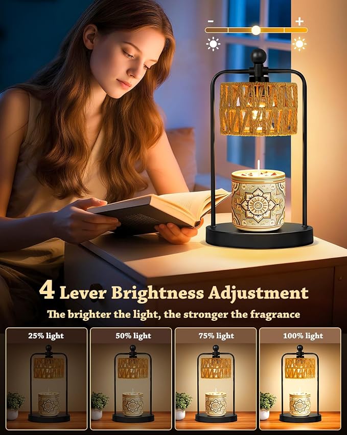 Lamp Candle Warmer Lamp with Timer Dimmer, Candle Warmer for Jar Candles Lights, Boho Candle Lamp Warmer with 2 Bulbs