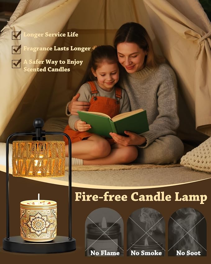 Lamp Candle Warmer Lamp with Timer Dimmer, Candle Warmer for Jar Candles Lights, Boho Candle Lamp Warmer with 2 Bulbs