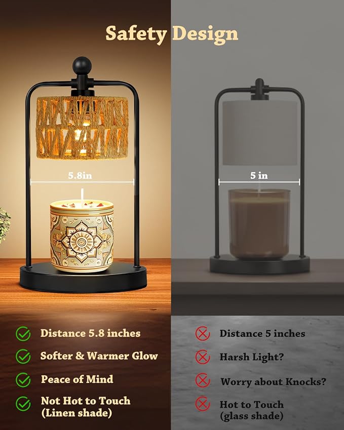 Lamp Candle Warmer Lamp with Timer Dimmer, Candle Warmer for Jar Candles Lights, Boho Candle Lamp Warmer with 2 Bulbs
