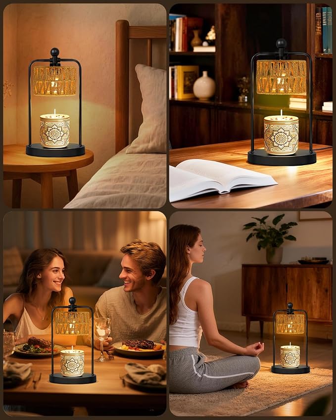 Lamp Candle Warmer Lamp with Timer Dimmer, Candle Warmer for Jar Candles Lights, Boho Candle Lamp Warmer with 2 Bulbs