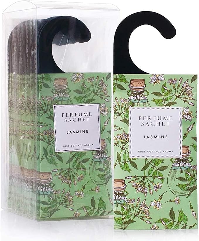 Large 12 Packs Jasmine Hanging Closet Deodorizer Air Freshener Long Lasting Scented Sachets Smell Goods for House, product