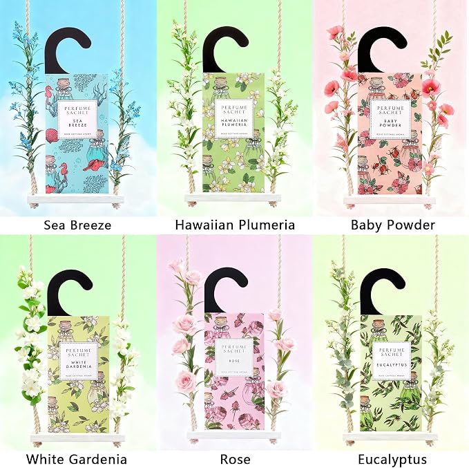 Large 12 Packs Jasmine Hanging Closet Deodorizer Air Freshener Long Lasting Scented Sachets Smell Goods for House, alternate