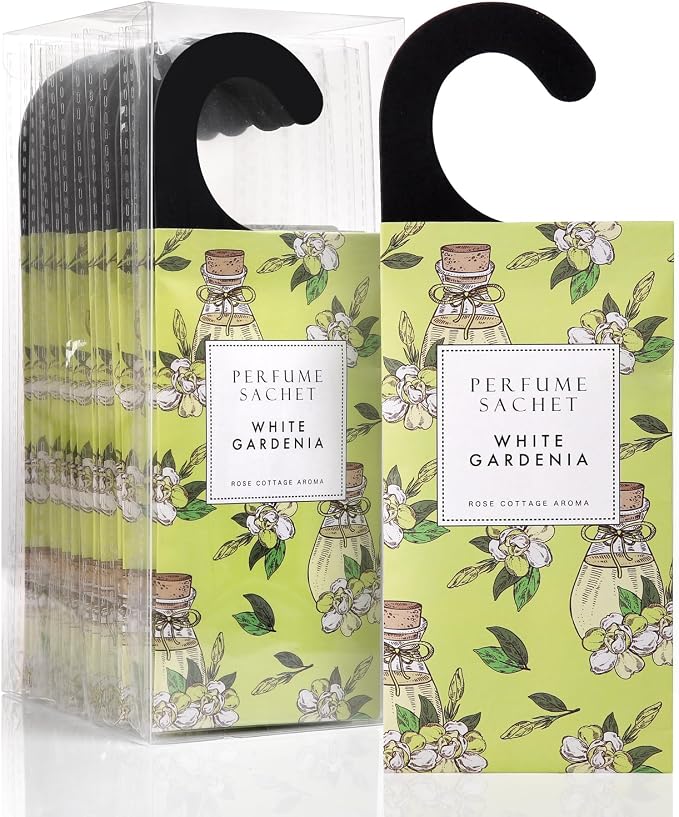 Large 12 Packs White Gardenia Hanging Closet Deodorizer Air Freshener Long Lasting Scented Sachets Smell Goods for House