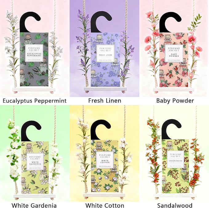 Large 12 Packs White Gardenia Hanging Closet Deodorizer Air Freshener Long Lasting Scented Sachets Smell Goods for House