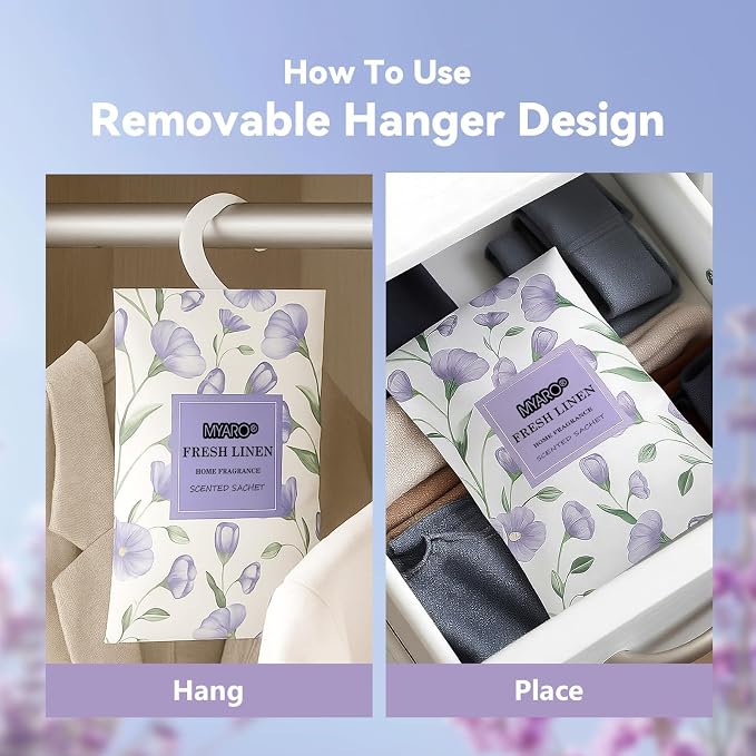 Large 12 Pcs Linen Scented Sachets for Drawer and Closet, Long-Lasting Sachets Bags Air Freshener Fresh Scents, Hanging