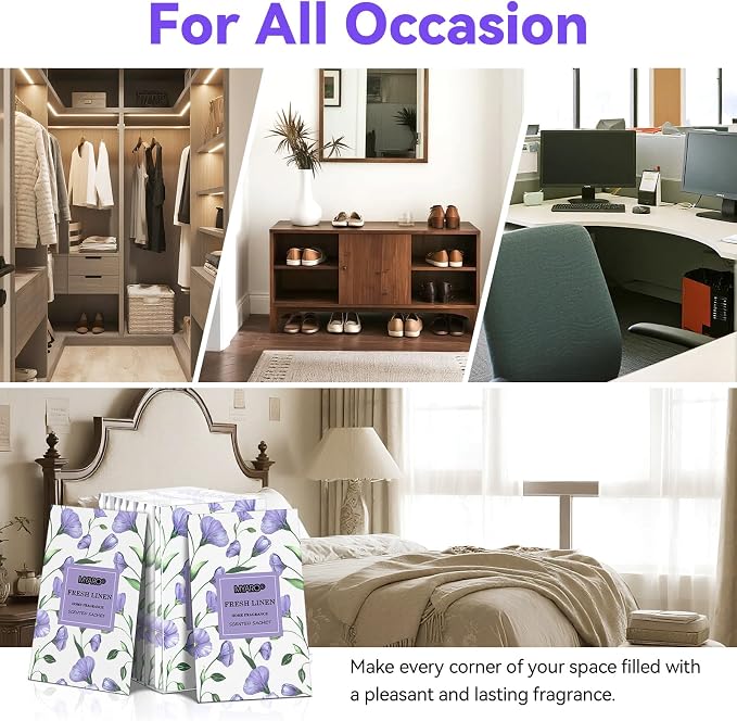 Large 12 Pcs Linen Scented Sachets for Drawer and Closet, Long-Lasting Sachets Bags Air Freshener Fresh Scents, Hanging