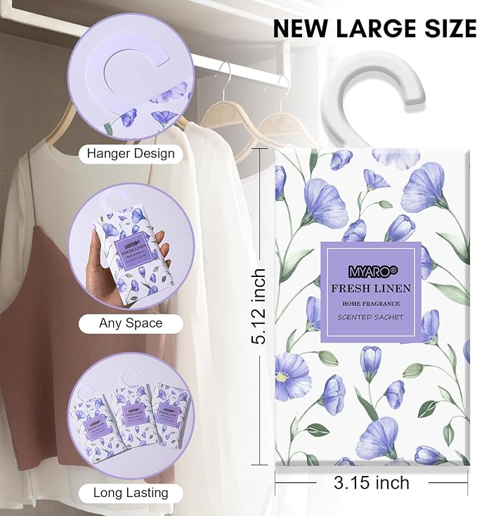 Large 12 Pcs Linen Scented Sachets for Drawer and Closet, Long-Lasting Sachets Bags Air Freshener Fresh Scents, Hanging