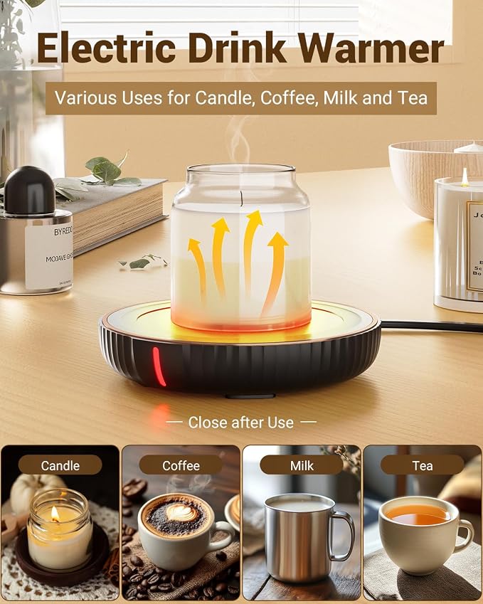 Large Candle Warmer Plate - Coffee Cup Mug Warmer for Desk, Candle Melter, Electric Mug Heater for Beverages, Milk & Tea