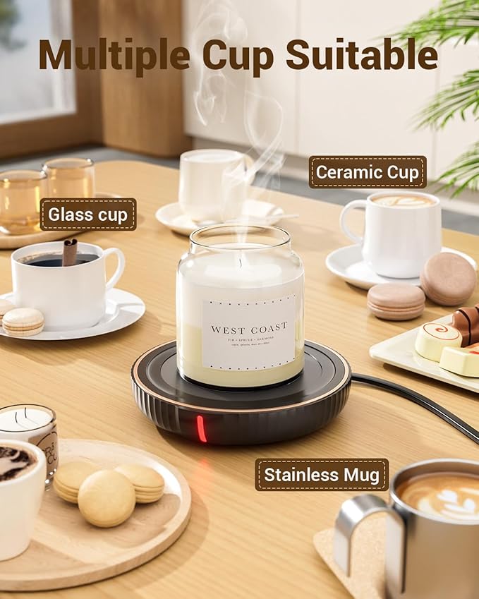 Large Candle Warmer Plate - Coffee Cup Mug Warmer for Desk, Candle Melter, Electric Mug Heater for Beverages, Milk & Tea