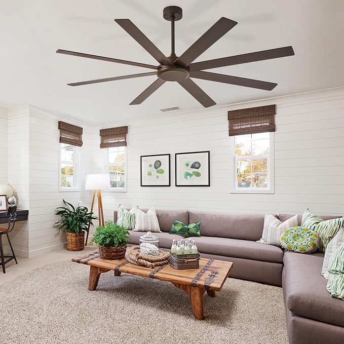 Large Ceiling Fan without Light: 66 Inch Indoor/Outdoor Fan Reversible DC Motor 6 Speed - Dual 8 Blades Big Ceiling Fans with