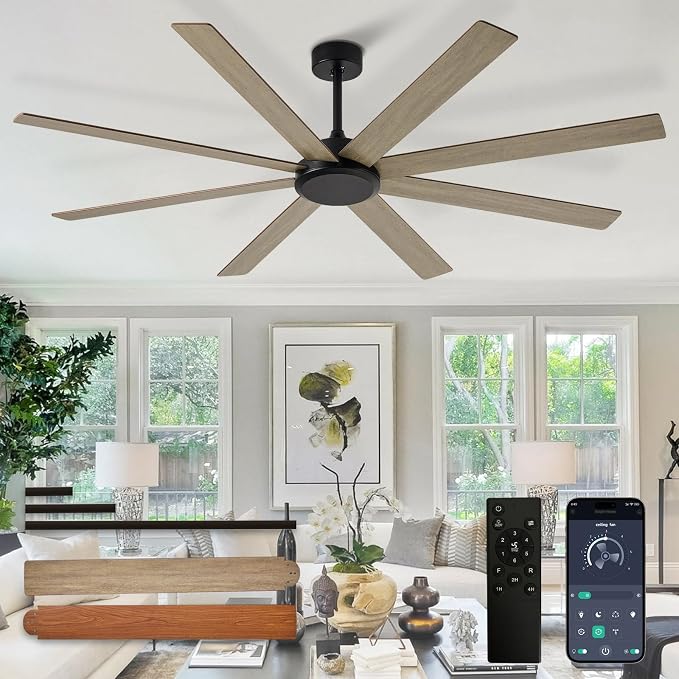 Large Ceiling Fan without Light: 72 Inch Indoor/Outdoor Fan Reversible DC Motor 6 Speed - Dual 8 Blades Big Ceiling Fans with