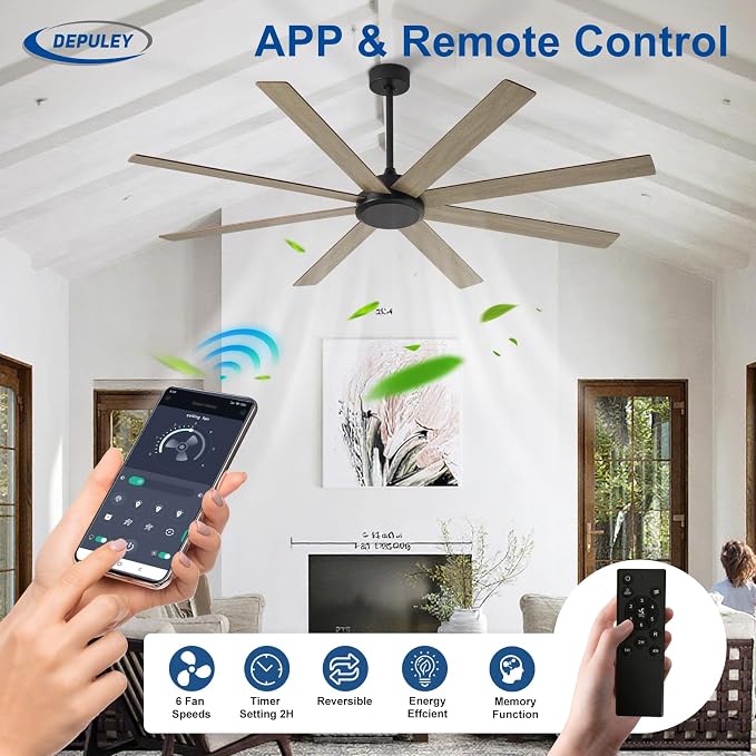 Large Ceiling Fan without Light: 72 Inch Indoor/Outdoor Fan Reversible DC Motor 6 Speed - Dual 8 Blades Big Ceiling Fans with