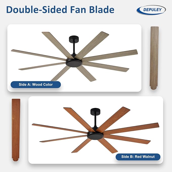 Large Ceiling Fan without Light: 72 Inch Indoor/Outdoor Fan Reversible DC Motor 6 Speed - Dual 8 Blades Big Ceiling Fans with