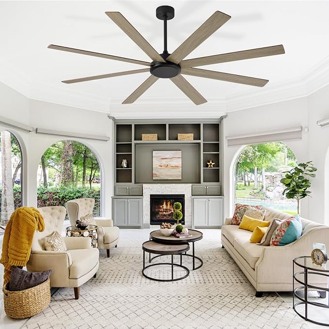 Large Ceiling Fan without Light: 72 Inch Indoor/Outdoor Fan Reversible DC Motor 6 Speed - Dual 8 Blades Big Ceiling Fans with