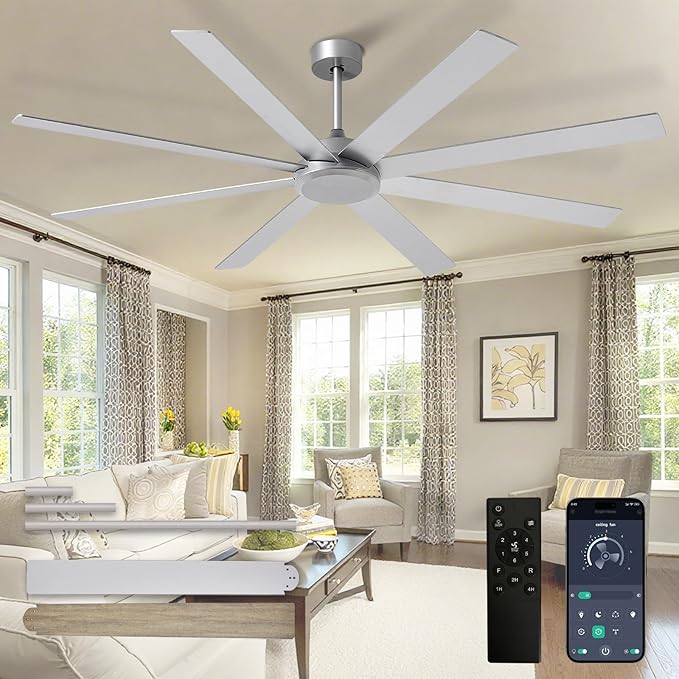 Large Ceiling Fan without Light: 72 Inch Indoor/Outdoor Fan Reversible DC Motor 6 Speed - Dual 8 Blades Big Ceiling Fans with