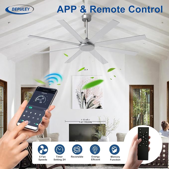 Large Ceiling Fan without Light: 72 Inch Indoor/Outdoor Fan Reversible DC Motor 6 Speed - Dual 8 Blades Big Ceiling Fans with