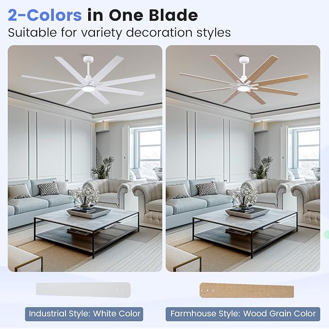 Large Ceiling Fans with Lights, 72 Inch Ceiling Fan with Remote for Bedroom Living Room Kitchen Library Cafe