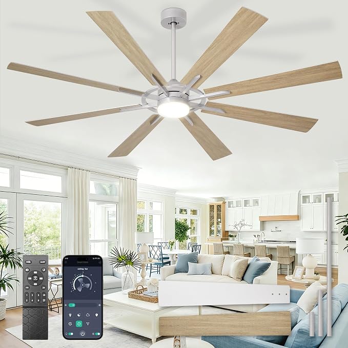Large Ceiling Fans with Lights: Modern 72 Inch 8 Blade Outdoor Ceiling Fan with Remote APP Control - Dimmable Wood Big Fan